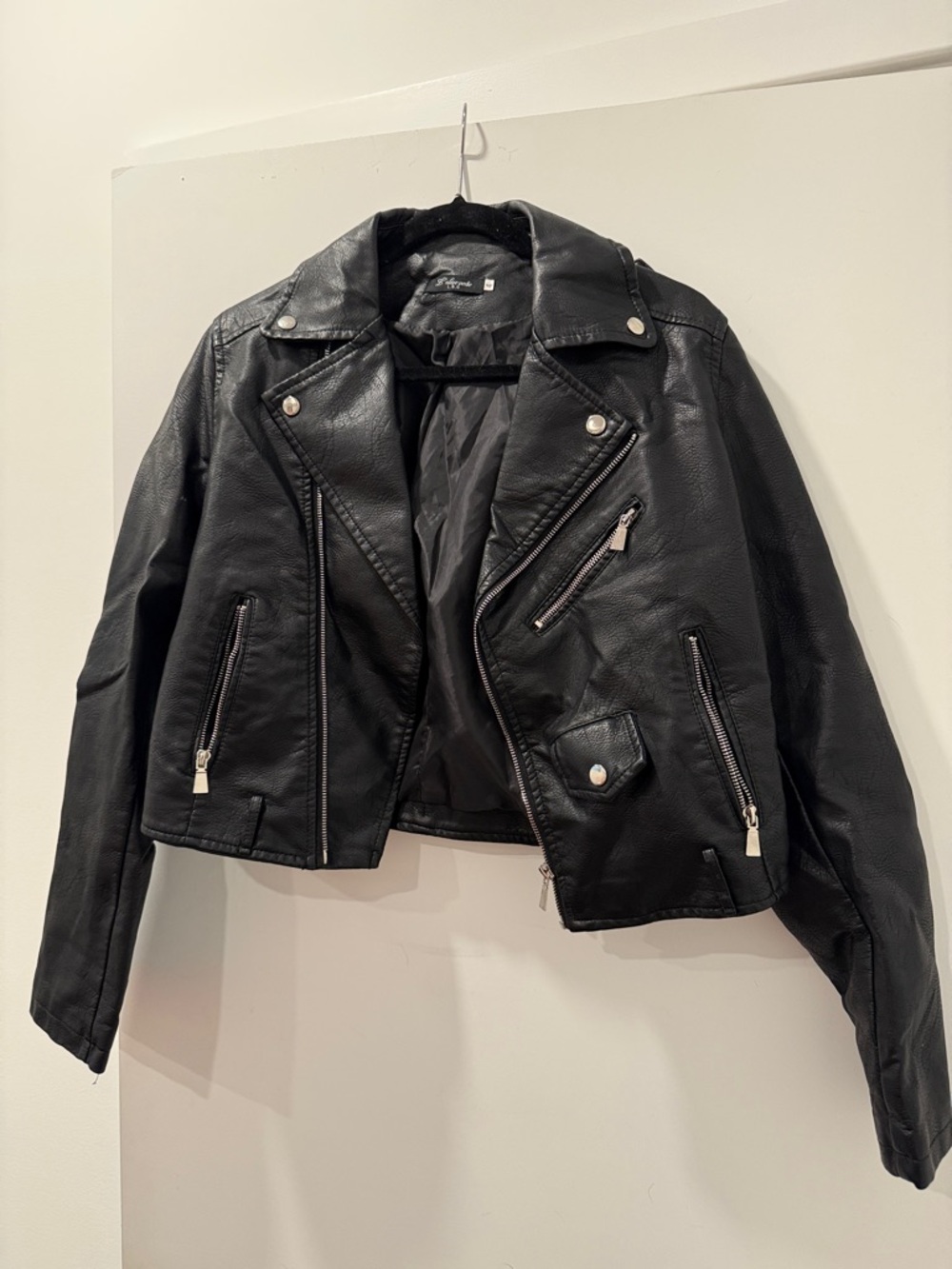 Nasty Gal Black Faux Leather Moto Jacket with Silver Hardware